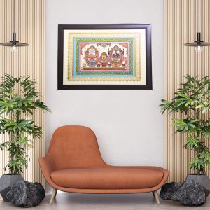 Handcrafted Pattachitra Painting of Lord Jagannath, Balabhadra & Subhadra – Framed Wall Art